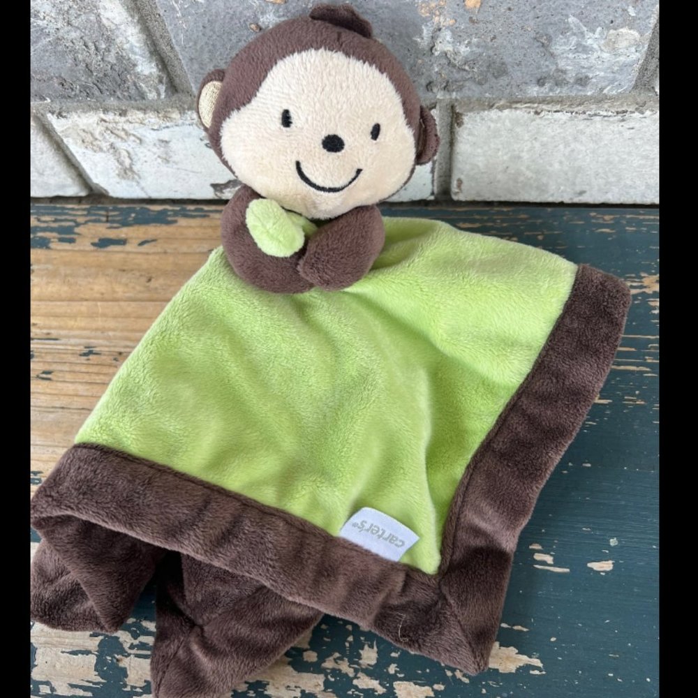 Carter's Monkey Security Baby Blanket Lovey Green Brown